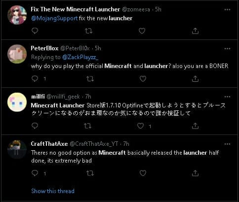 New Minecraft Launcher Has Been Reported to Be Bugged - tweets of error